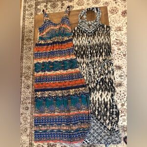 Soma Women Maxi Dress - Blue, Orange, Teal & Black/White Pattern